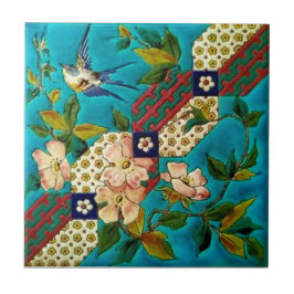 Azulejo De Cerâmica Dogwood Repro, Pássaro Longwy do Século XIX