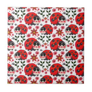 Azulejo De Cerâmica Doido Joaninha Floral Padrão Sem Costura Mão