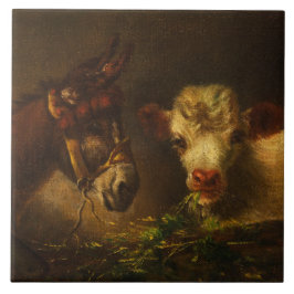 Azulejo De Cerâmica Dois Amigos (Donkey e Lamb) (Animais de Criação)