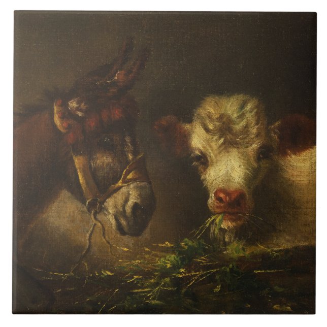 Azulejo De Cerâmica Dois Amigos (Donkey e Lamb) (Animais de Criação) (Frente)