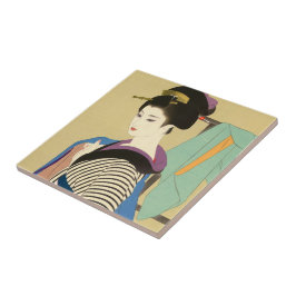 Azulejo De Cerâmica Dois Assuntos de Mulheres Japonesas de Shimura Tat