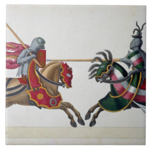 Azulejo De Cerâmica Dois cavaleiros em um competiam, placa 'de uma