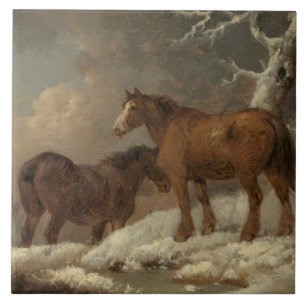 Azulejo De Cerâmica Dois cavalos na neve (cena do inverno)