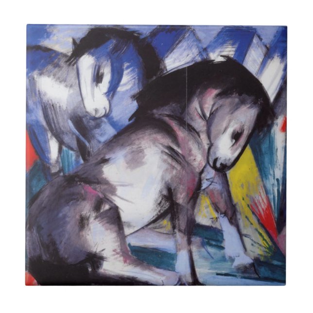 Azulejo De Cerâmica Dois cavalos (por Franz Marc) (Frente)