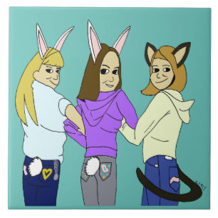 Azulejo De Cerâmica Dois coelhos e um gatinho