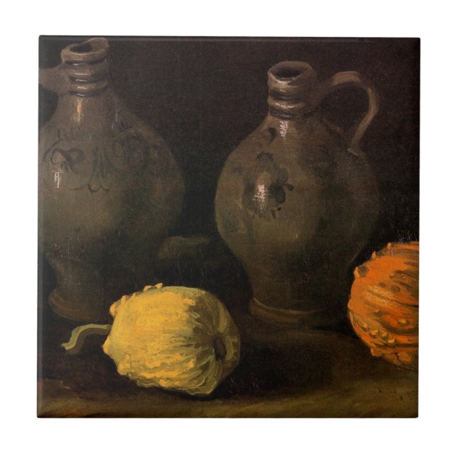 Azulejo De Cerâmica Dois Jars e Dois Pumpkins por Vincent van Gogh (Frente)