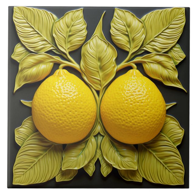 Azulejo De Cerâmica Dois limões 3D Mediterrâneo Citrus (Frente)