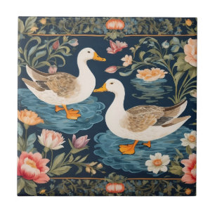 Azulejo De Cerâmica Dois Patos Elegantes William Morris Inspirado