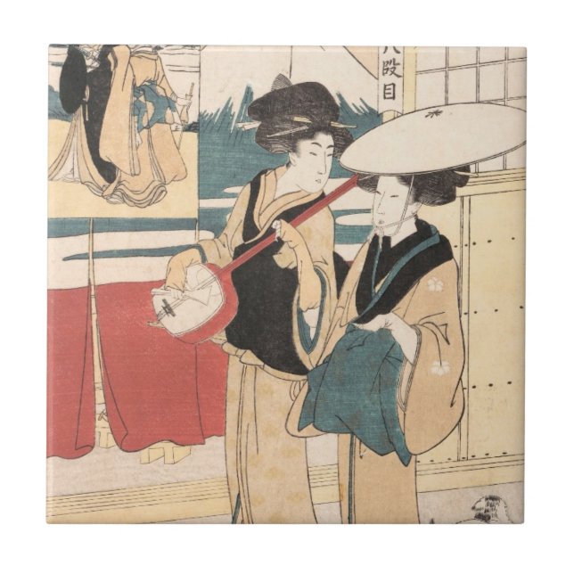 Azulejo De Cerâmica Dois tori-oi, ou músicos Japão das mulheres do (Frente)