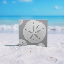 Azulejo De Cerâmica Dólar de Areia de Praia Tropical Cinza e Branco