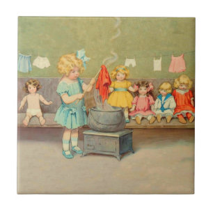 Azulejo De Cerâmica Dolly Laundry Girl Vintage Brincando Bonecas