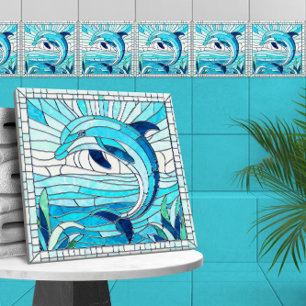 Azulejo De Cerâmica Dolphin Mosaic art - Azul e Emerald