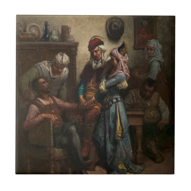 Azulejo De Cerâmica Don Quixote e Sancho Panza Entretidos por Basil (Frente)