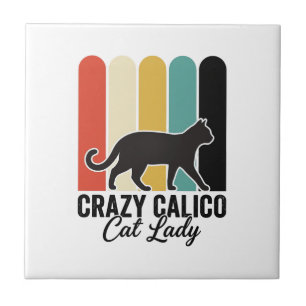 Azulejo De Cerâmica Dona de Gato Calico Louca Design de Gato Retro Vin