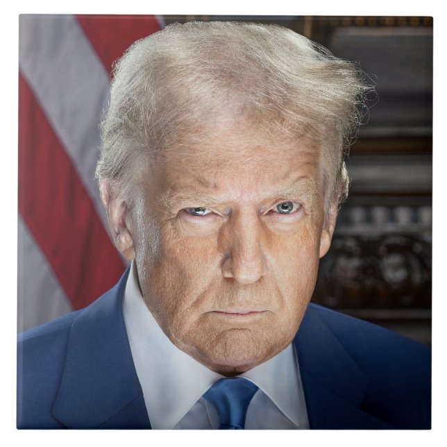 Azulejo De Cerâmica Donald Trump 2025 Presidente Americano Portrait (Frente)