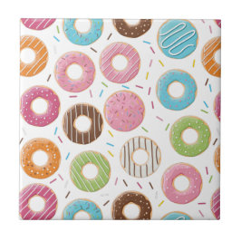 Azulejo De Cerâmica Donuts rosa azul e mordidas padrão chocolate