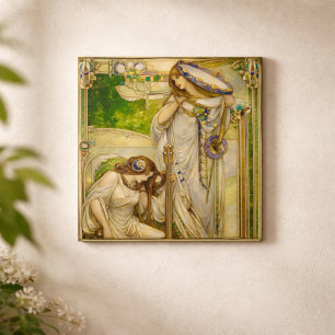 Azulejo De Cerâmica Donzelas da Música Art Nouveau Ilustração Vintage
