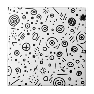 Azulejo De Cerâmica Doodle Abstrato Desenhado à Mão - Preto e Branco