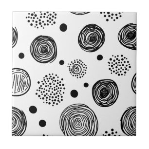 Azulejo De Cerâmica Doodle Abstrato Desenhado à Mão - Preto e Branco (
