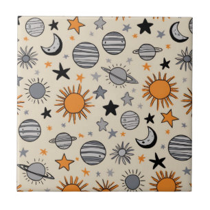 Azulejo De Cerâmica Doodle Celestial Caprichoso