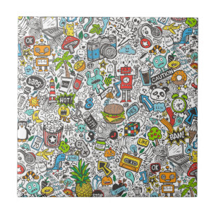 Azulejo De Cerâmica Doodle cómico de Popart