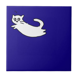 Azulejo De Cerâmica Doodle do gato de Cute&Funny no azul