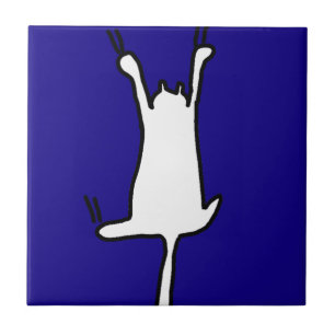 Azulejo De Cerâmica Doodle do gato de Cute&Funny no azul