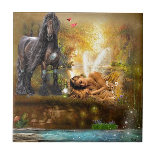 Azulejo De Cerâmica Dormir Para Sonhar Fada (Frente)