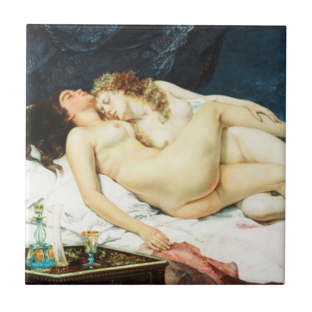 Azulejo De Cerâmica Dormir por Gustave Courbet (Frente)