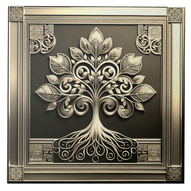 Azulejo De Cerâmica Dourada árvore da vida (Frente)