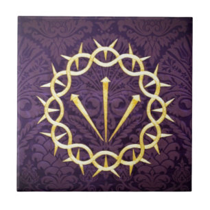 Azulejo De Cerâmica Dourada Coroa De Espinhos Em Fundo Roxo Escuro
