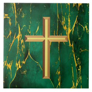 Azulejo De Cerâmica Dourada Cruz