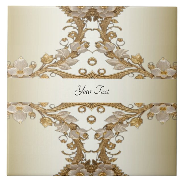 Azulejo de cerâmica Dourada decorativa de flores b (Frente)