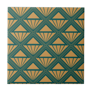 Azulejo De Cerâmica Dourada e verde Art Deco design com rombos