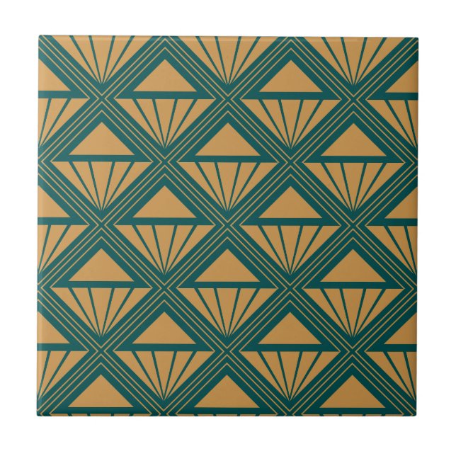 Azulejo De Cerâmica Dourada e verde Art Deco design com rombos (Frente)
