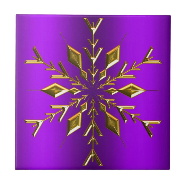 Azulejo De Cerâmica Dourada Estrela de Natal em Roxo (Frente)