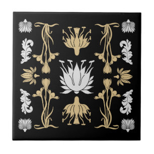 Azulejo De Cerâmica Dourada Retro Art Nouveau Impressão