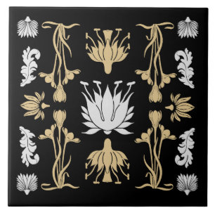 Azulejo De Cerâmica Dourada Retro Art Nouveau Impressão