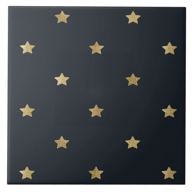 Azulejo De Cerâmica Douradas estrelas no céu negro da meia-noite (Frente)