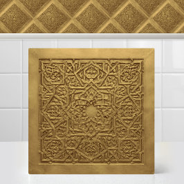 Azulejo De Cerâmica Dourado Antigo Árabe Marroquino Geométrico