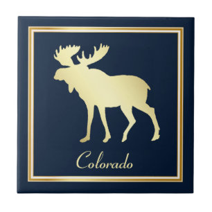 Azulejo De Cerâmica Dourado Colorado Moose em Azul