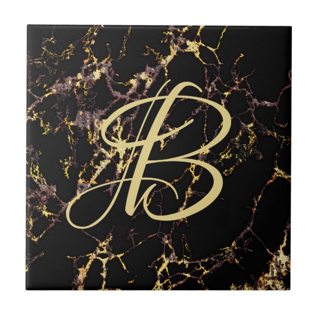 Azulejo de cerâmica Dourado com Faux preto (Frente)