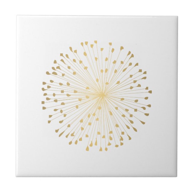 Azulejo De Cerâmica Dourado Dandelion Starburst (Frente)