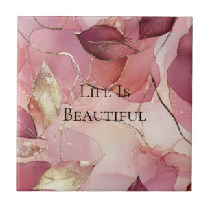 Azulejo De Cerâmica Dourado deixa borgonha cor-de-rosa