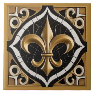Azulejo De Cerâmica Dourado e preto Fleur de Lis Faux Alivio Tan