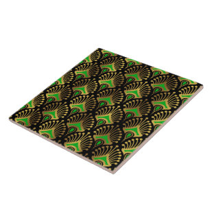 Azulejo De Cerâmica Dourado e verde Art Deco, de preto