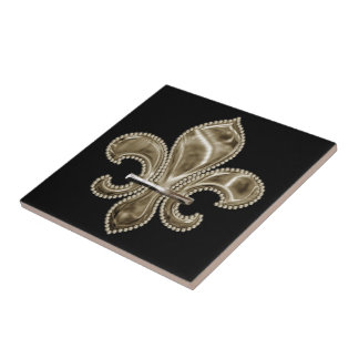 Azulejo de cerâmica Dourado Fleur de Lis Square, 4