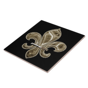 Azulejo de cerâmica Dourado Fleur de Lis Square, d