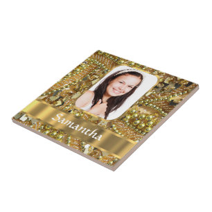 Azulejo De Cerâmica Dourado fundo de fotos em branco