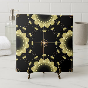 Azulejo De Cerâmica Dourado luminoso preto árabe mandala geométrico